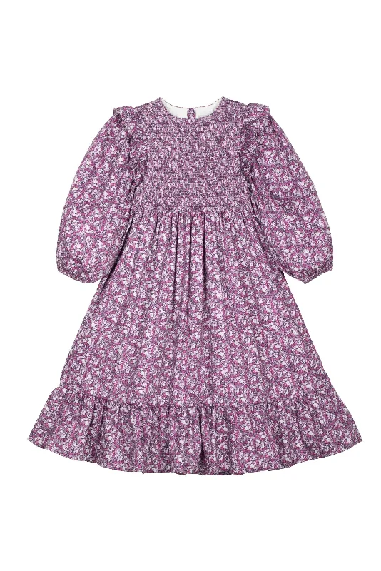 Maxi Dresses for Elegant Style -Mipounet Fuchsia Floral Smocked Poplin Dress [Final Sale]