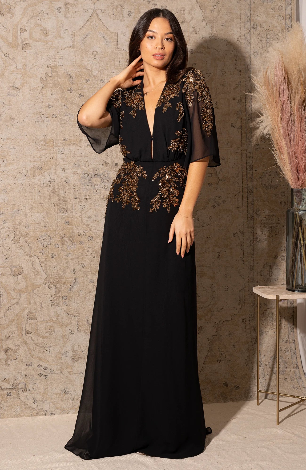 Maxi Dresses for Elegant Style -The Shay Plunge Front Maxi Dress (Black)