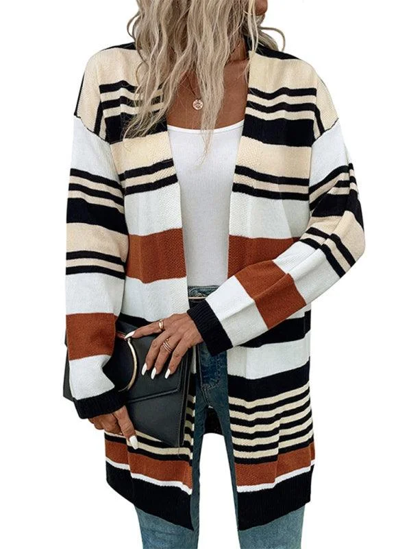 Regular - Fit Sweaters for Standard Size -Color Block Long Ladies Cardigan Sweater