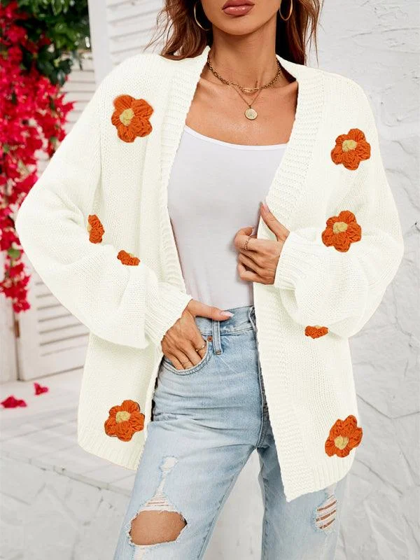 Animal Print Sweaters for Fun Look -Floral Lantern Sleeves Cardigan Sweater