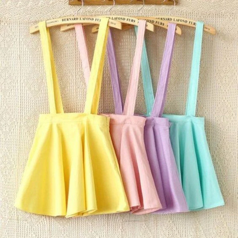 Affordable denim skirts for everyday cool -Candy Color Ice Cream Suspenders Skirt AD11980