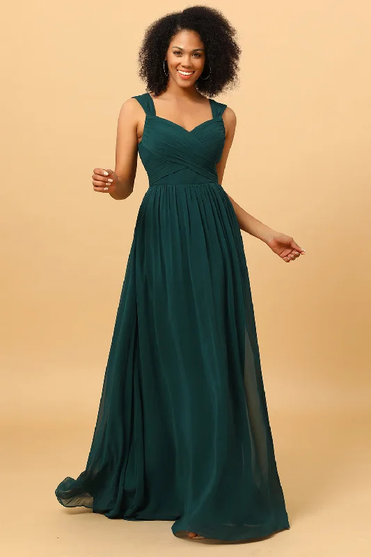 Maximalist Dresses for Bling -Chiffon Green Bridesmaid Dress with Ruffles