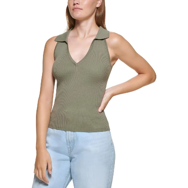 Tasseled Sweaters for Exotic Look -DKNY Jeans Womens V-Neck Polo Tank Top Sweater