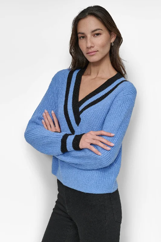 Zip - Up Sweaters for Functional Design -VARSITY V NECK RELAXED SWEATER