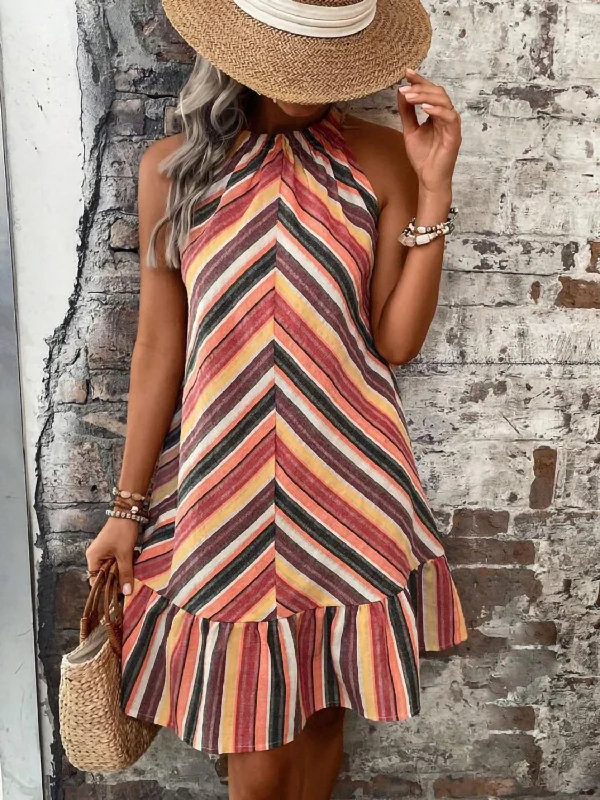 Casual Dresses for Everyday -Striped Grecian Neck Dress