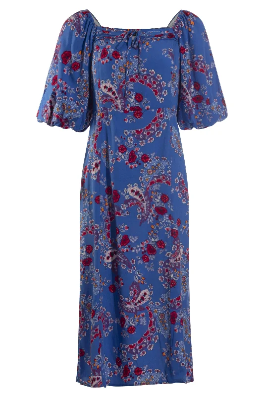 Ruffled Dresses for Girly -Print Dress with tie front | Cobalt Red Paisley | 6235AR