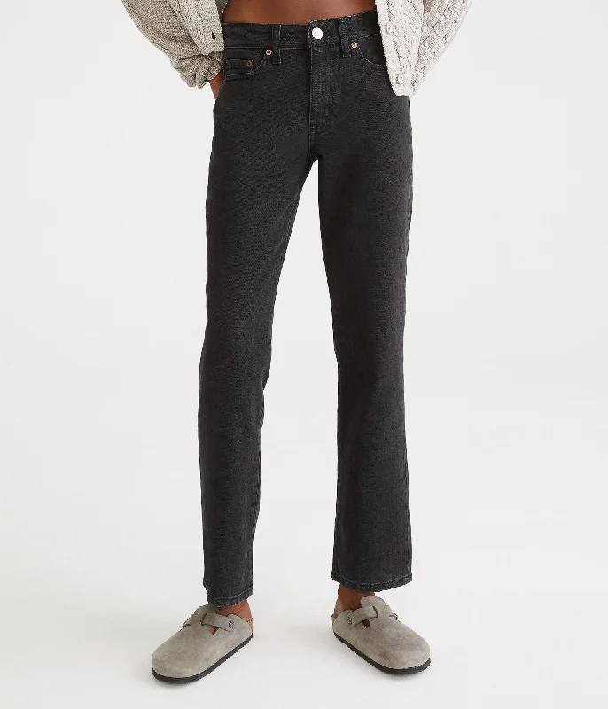 Retro-inspired tight trousers for men with a high-waisted fit and 80s vibe -Aeropostale Mid-Rise Straight Ankle Jean