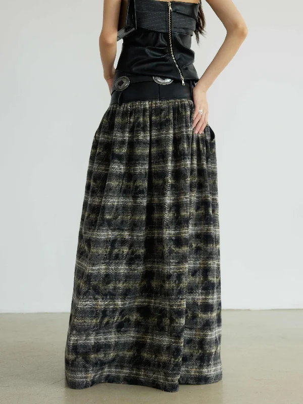 Designer skirts for luxury fashion flair -plaid extra long skirt JNY0172