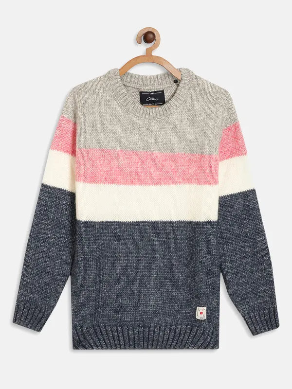 Ribbed Sweaters for Textured Look -Boys Colourblocked Pullover Sweaters