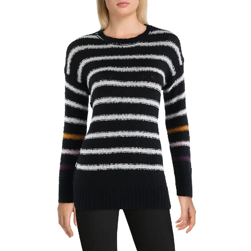 Cable - Trimmed Sweaters for Added Detail -Michael Stars Womens Striped Ribbed Trim Pullover Sweater