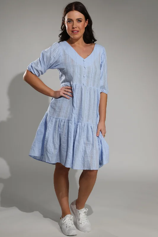 Christmas Dresses for Holiday -100% Cotton tiered Dress | SKY | 6116A1