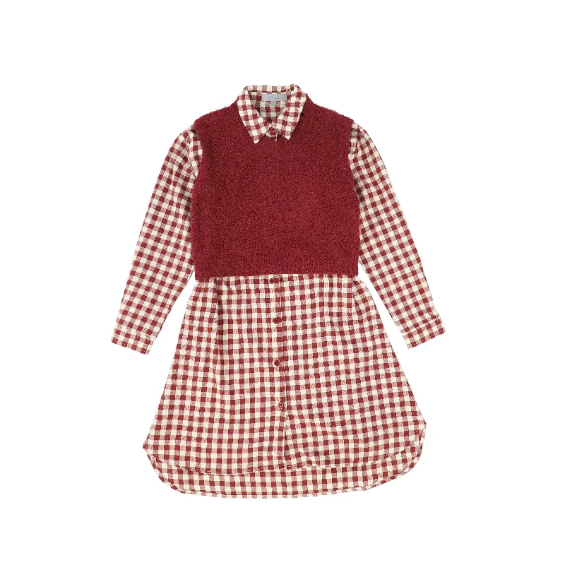 White Dresses for Pure Look -Bace Collection Red Flannel Gingham Overlay Shirt Dress [FINAL SALE]