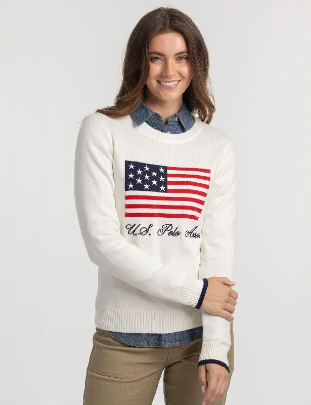 Striped Sweaters for Stylish Appearance -FLAG CREW NECK SWEATER