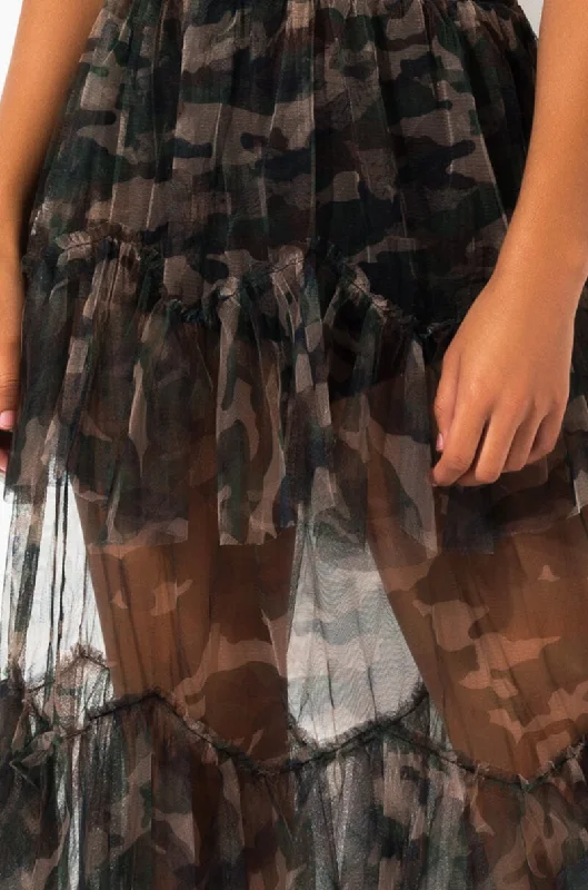 Trendy skirts with bold plaid patterns -SEXY CAMO OTT MESH MAXI SKIRT