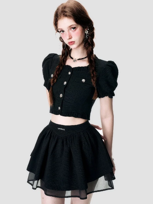 Affordable skirts for simple daily outfits -Elegant Lace Chiffon Blouse & Mini-Skirt Set