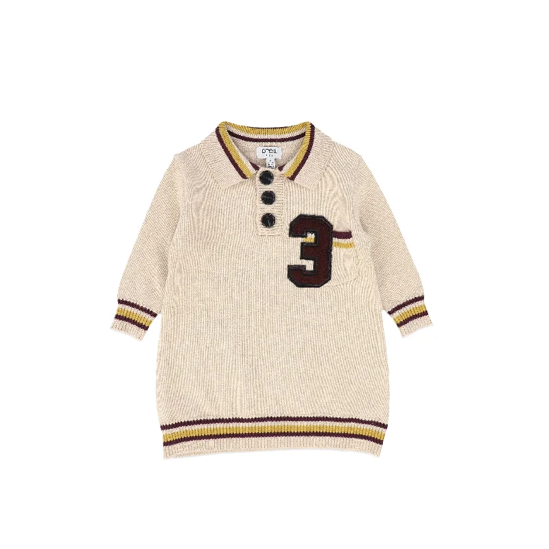 Beaded Dresses for Glamour -CREW KIDS BEIGE VARSITY TRIM KNIT DRESS [FINAL SALE]