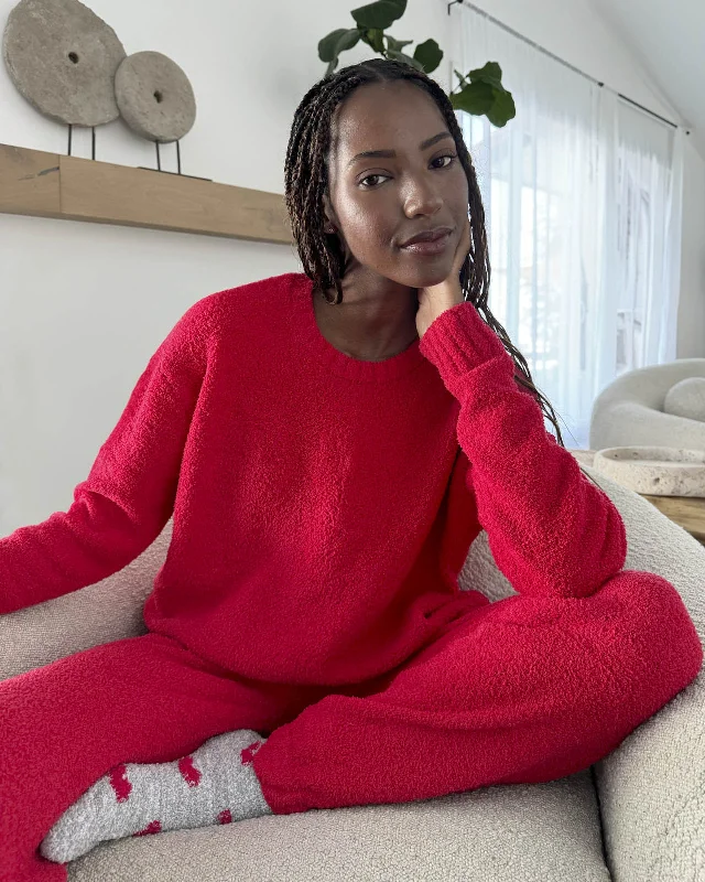 Machine - Washable Sweaters for Convenience -Red Fuzzy Sweater PJ Set