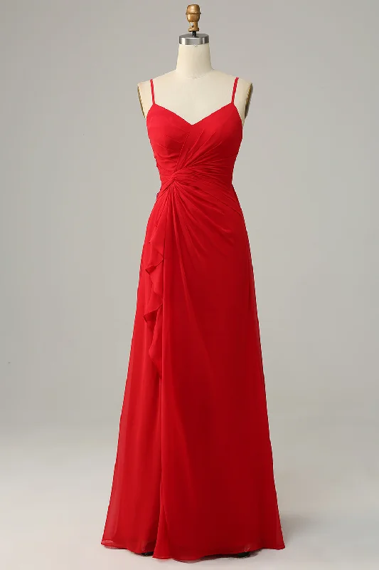 Fashionable Dresses for Style -Red Spaghetti Straps A Line Bridesmaid Dress