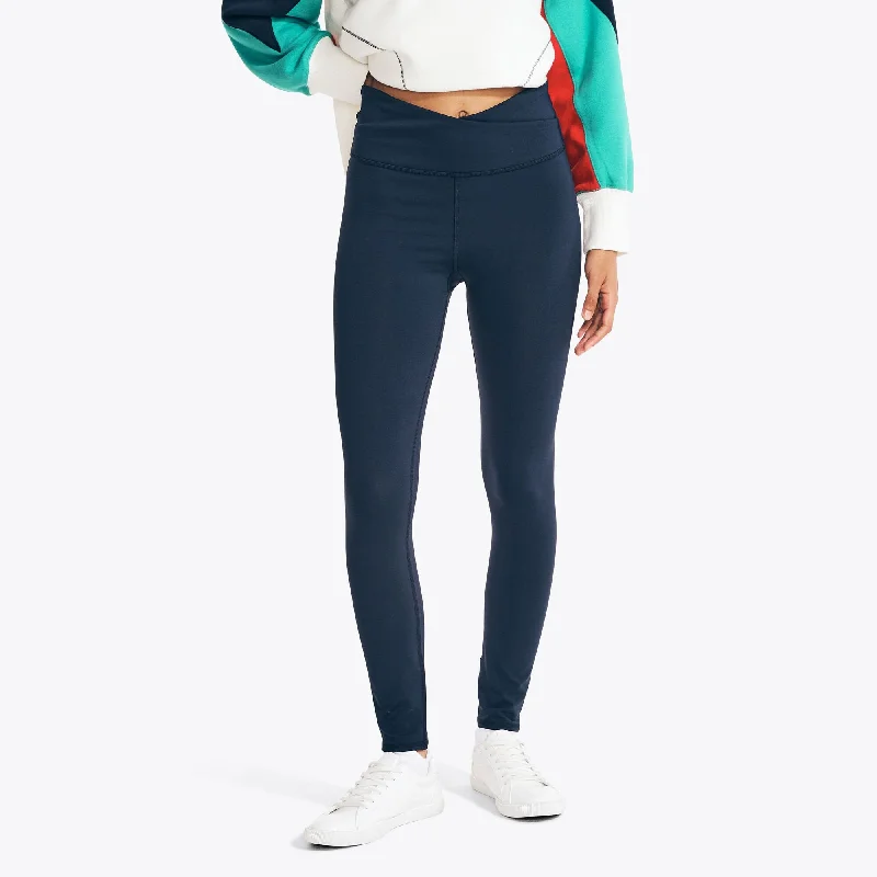 High-rise tight trousers for women with pleated front and classic look -Nautica Womens Crossover Waistband Legging