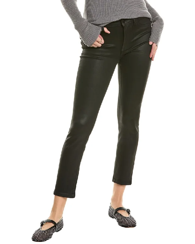 Black leather tight trousers for women with sleek, glossy finish for night out -DL1961 Florence Medina Ankle Skinny Jean