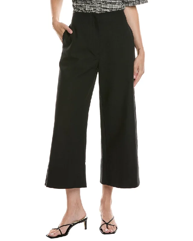 High-waisted tight trousers for women with elastic waistband for added comfort -GANNI Cropped Wide Leg Pant