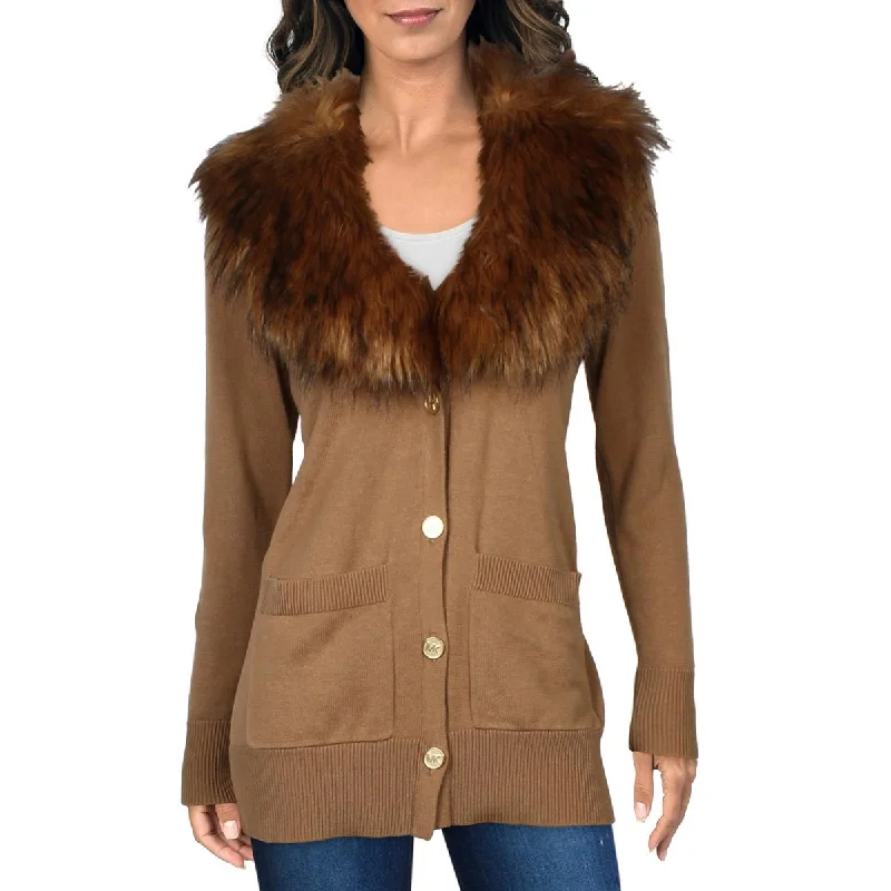 Outdoor - Activity Sweaters for Hiking -MICHAEL Michael Kors Womens Faux Fur Trim Button-Down Cardigan Sweater