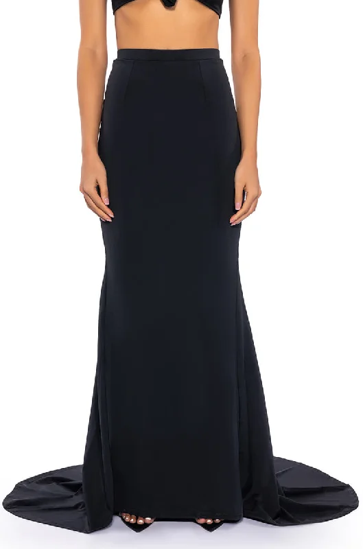 Classic black skirts for versatile outfit pairing -I PUT A SPELL ON YOU FITTED MAXI SKIRT