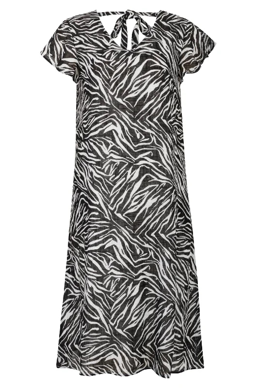 Cocktail Dresses for Party Time -100% Printed Cotton Dress | BLACK IVORY ABST | 6279AR