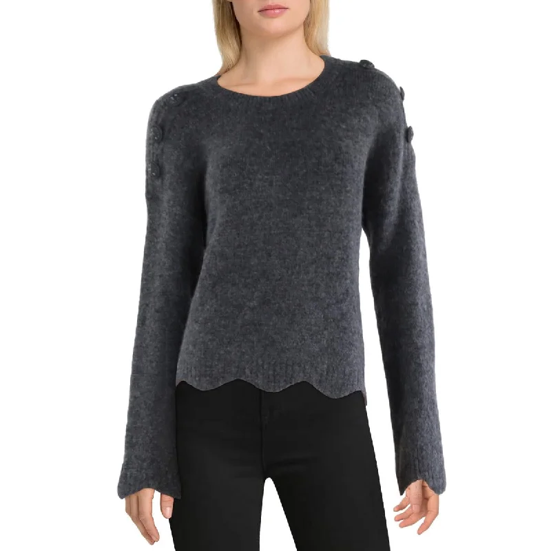 Boat Neck Sweaters for Chic Style -Elie Tahari Womens Button Detail Long Sleeve Crewneck Sweater