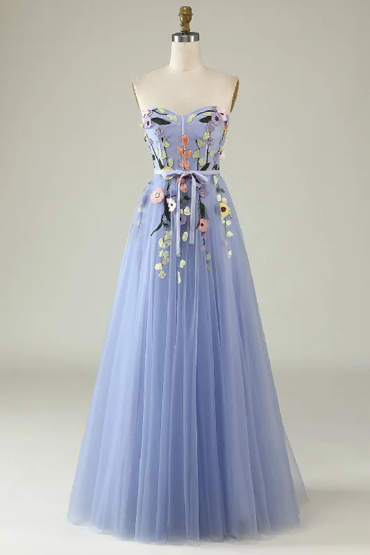 Rhinestone Dresses for Bling -A Line Sweetheart Lavender Long Prom Dress with Appliques