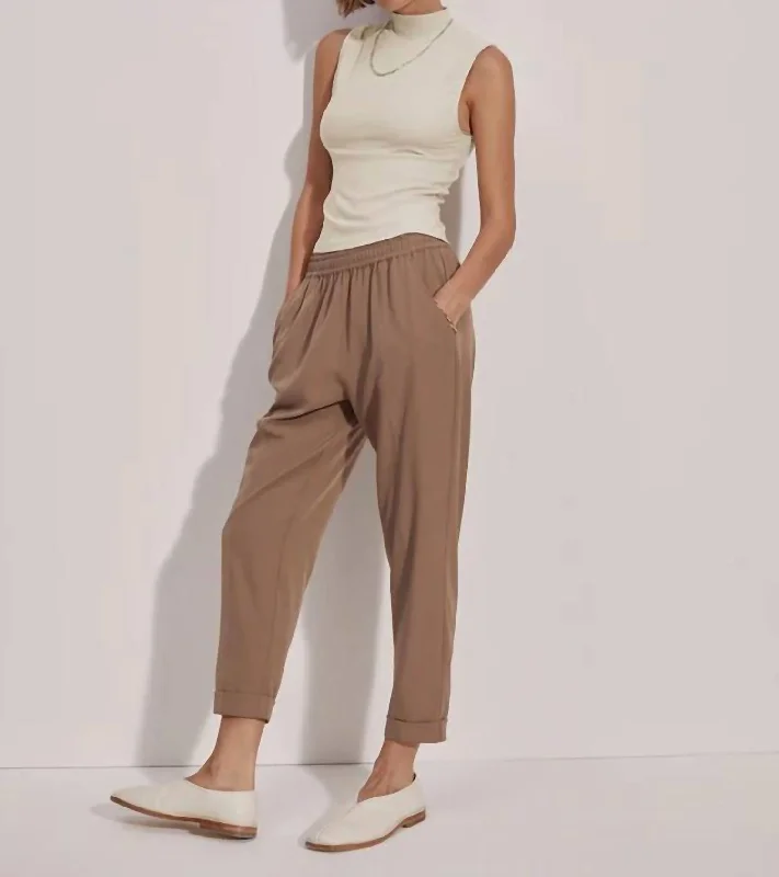 High-waisted tight trousers for women with tapered leg and vintage-inspired design -Oakland Turn-Up Taper 25" Pant In Taupe Stone