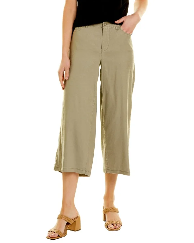 Tight trousers for women with belt loops and classic design for versatile look -NYDJ Petite Cropped Wide Leg Linen-Blend Pant