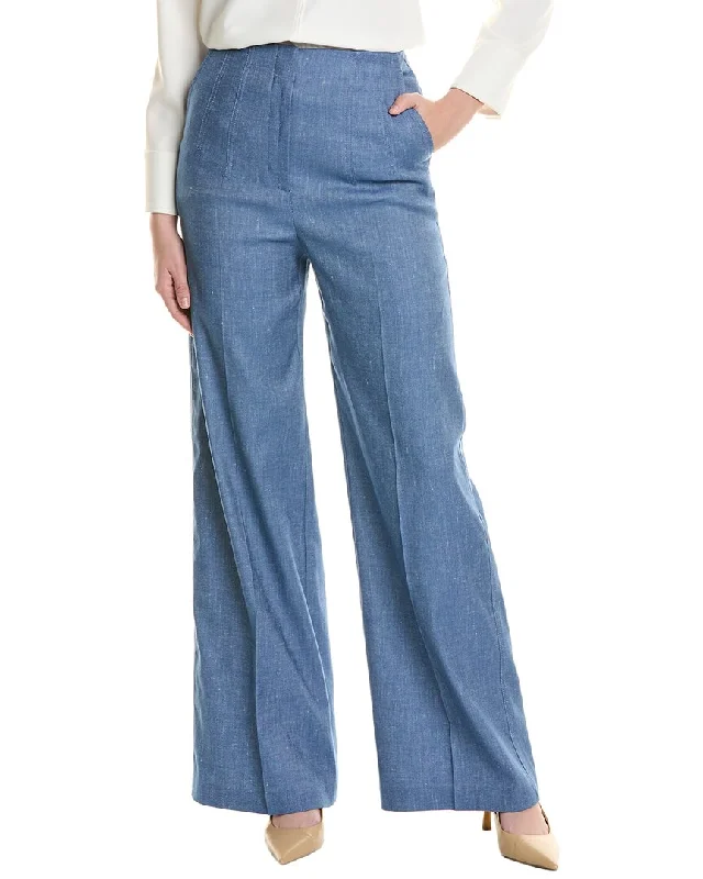 Vintage-inspired tight trousers for women with buttoned waist and retro charm -Hugo Boss Tasena Linen-Blend Pant