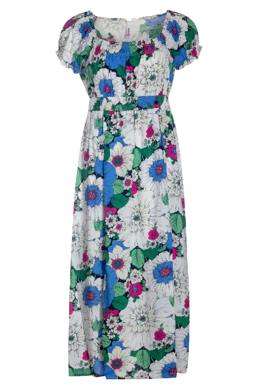 Gray Dresses for Subtle -Viscose Dress with shirring details | Sky Green Flower | 3351AR