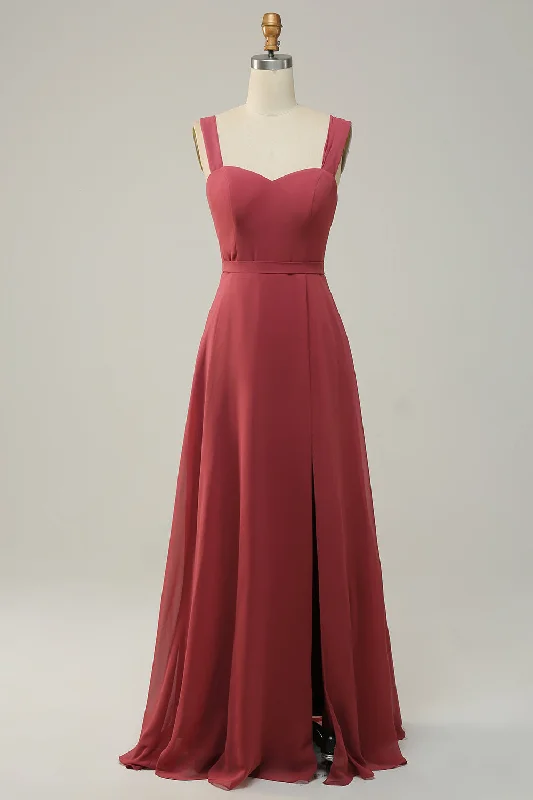 Birthday Dresses for Celebration -Sweetheart Sleeveless Long Bridesmaid Dress With Slit