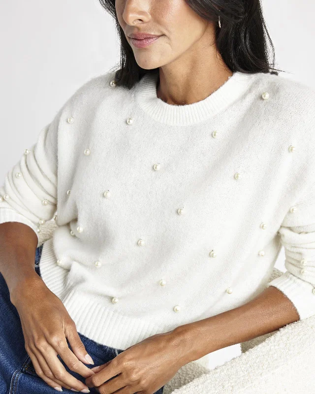 Off - Shoulder Sweaters for Sexy Look -Pearl Crew Sweater