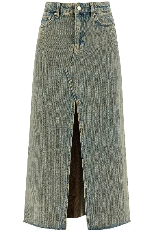 A-line skirts for flattering timeless silhouettes -long overdyed denim maxi skirt J1477 SHITAKE