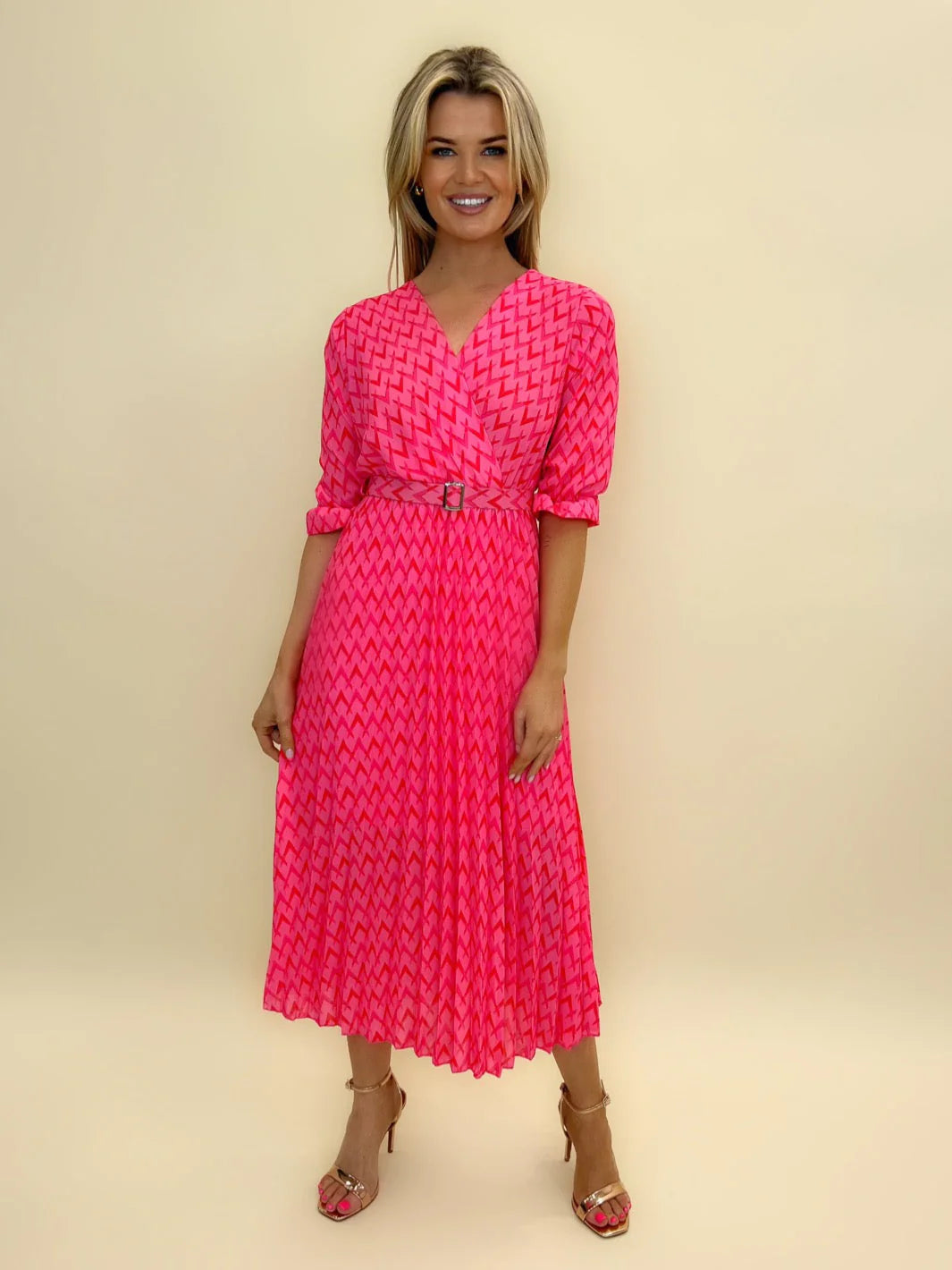 Studded Dresses for Statement -POSITANO MIDI DRESS (PINK)