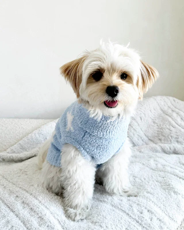 Hand - Wash Only Sweaters for Delicate -Blue Star Fuzzy Pet Sweater