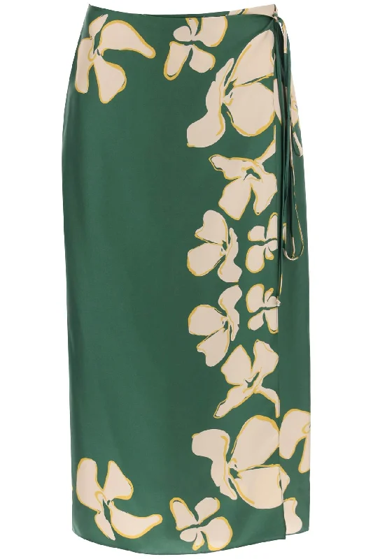 Classic skirts with subtle texture weave -Raquel diniz "floral silk wrap skirt wendy" BL00005 NS00017 GREEN FLORAL PANNEL