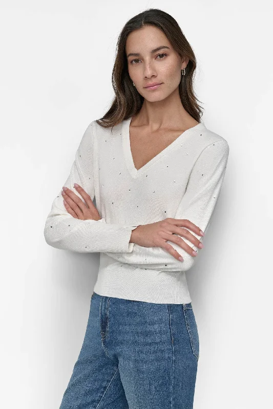 Buttons - Down Sweaters for Classic Style -V NECK SWEATER WITH STUDS