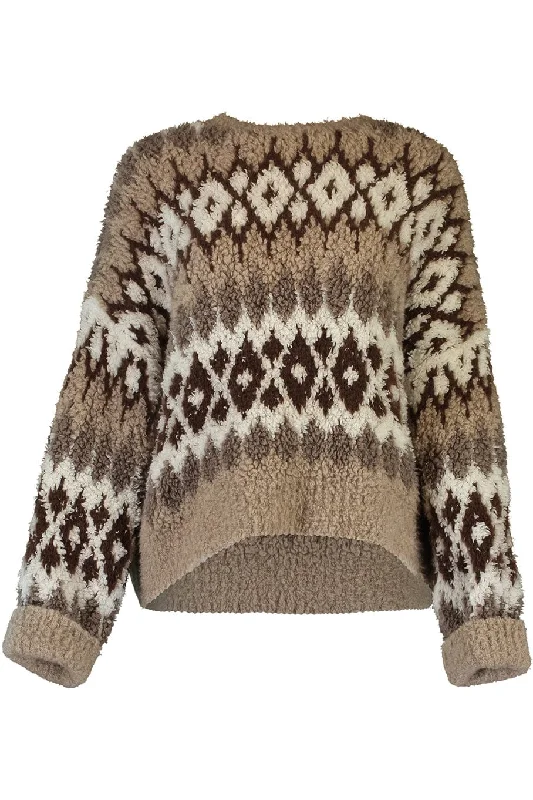 Shearling - Lined Sweaters for Extra Warmth -Teddy Nordic Crew Neck Sweater