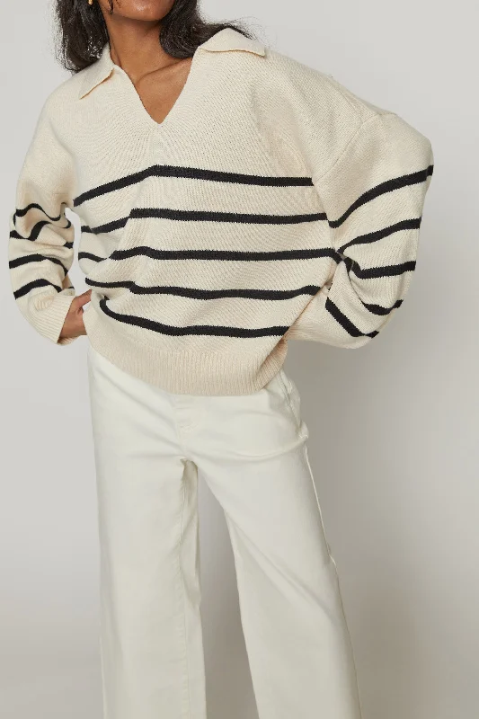 Regular - Fit Sweaters for Standard Size -STRIPED COLLARED SWEATER