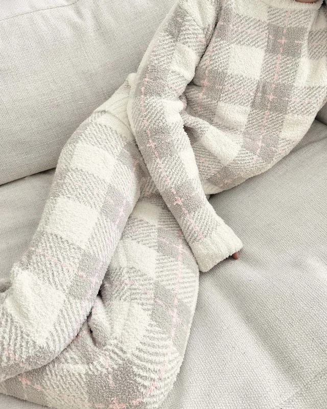 Wool Sweaters for Winter Warmth -Grey Plaid Fuzzy Sweater PJ Set