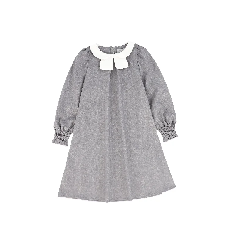 Yellow Dresses for Bright -BACE COLLECTION GREY FRONT PLEAT PETER PAN COLLAR DRESS [FINAL SALE]