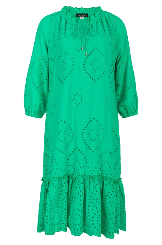 Denim Dresses for Casual Style -Embroidery Anglaise Dress | KELLY GREEN | 8592AR