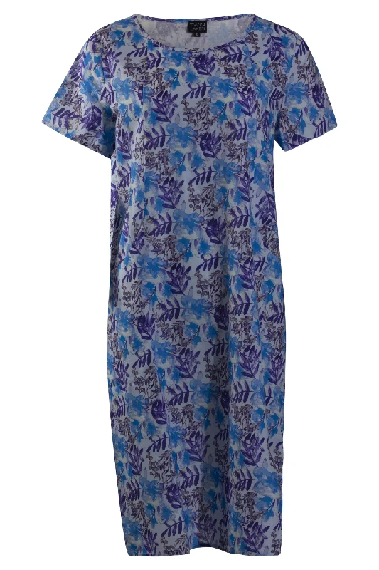 Work Dresses for Professional -Cotton Linen Blend Dress | Blues Lilac Garden | 6561AR