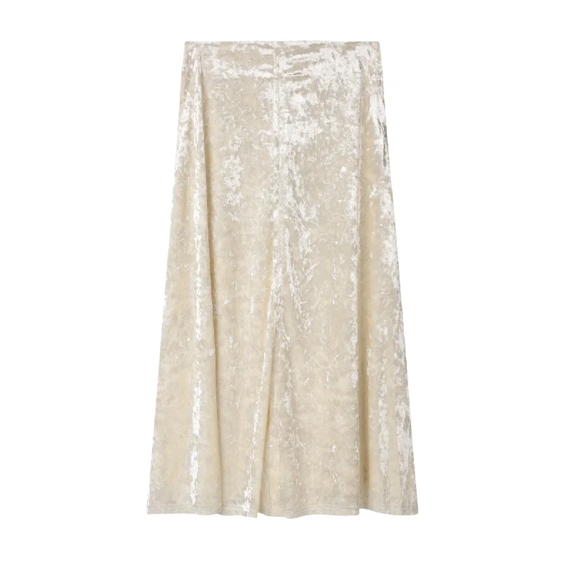 Soft skirts with plush cotton lining -Crushed Velvet Skirt | Cream [Final Sale]