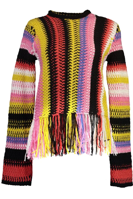 Split - Neck Sweaters for Unique Neckline -Multicolour Cashmere Macrame Sweater