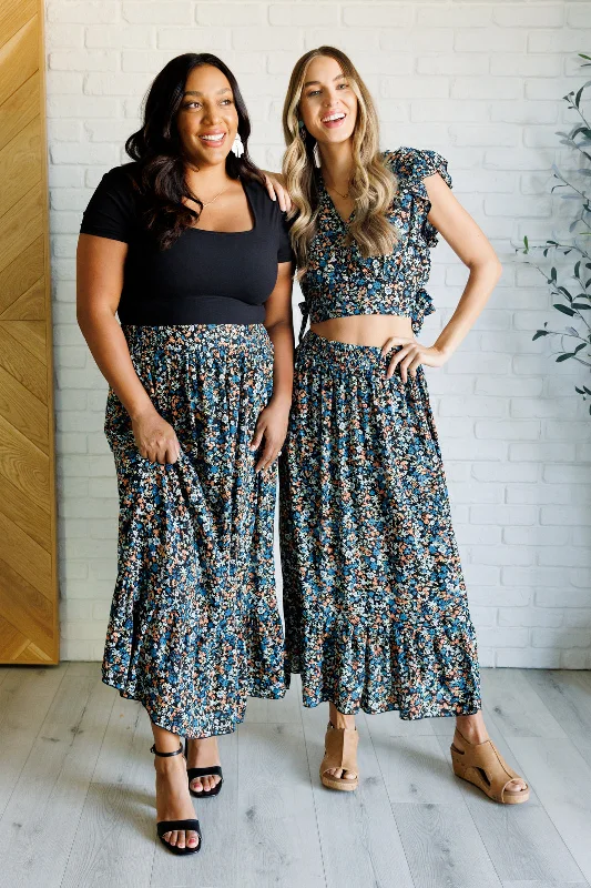 A-line skirts for flattering timeless silhouettes -Flutter of Florals V-Neck Crop and Skirt Set